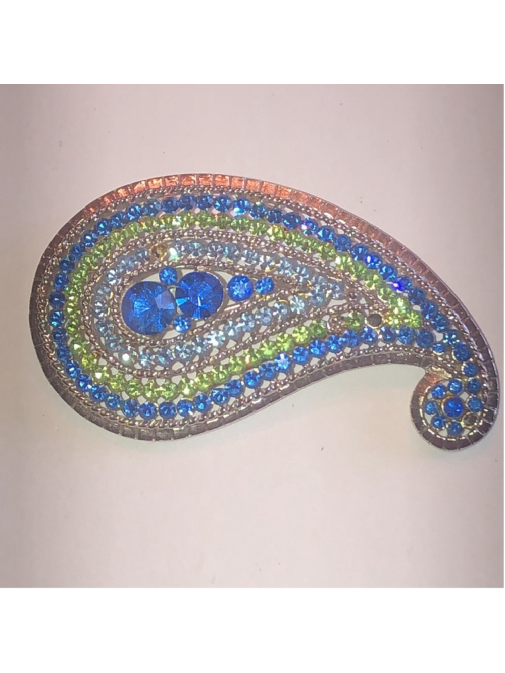 Vendome Vintage Silver Tone Blue & Green Rhinestone Brooch Shoulder Pin